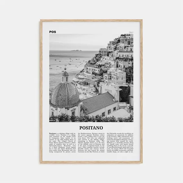 Positano Black and White Travel Poster, Italy