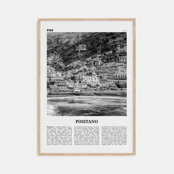 Positano Black and White Travel Poster, Amalfi Coast