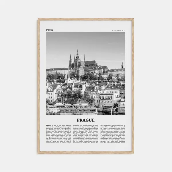 Prague Black and White Travel Poster, Europe