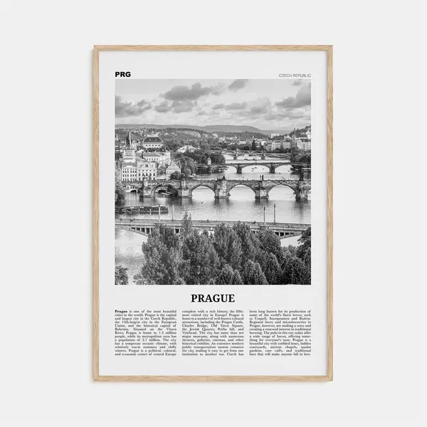 Prague Black and White Travel Poster, Praha Europe