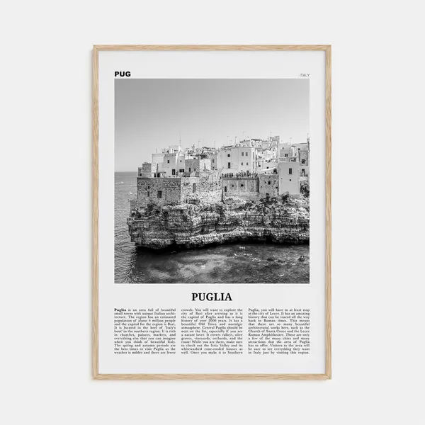 Puglia Black and White Travel Poster, Bari Italy