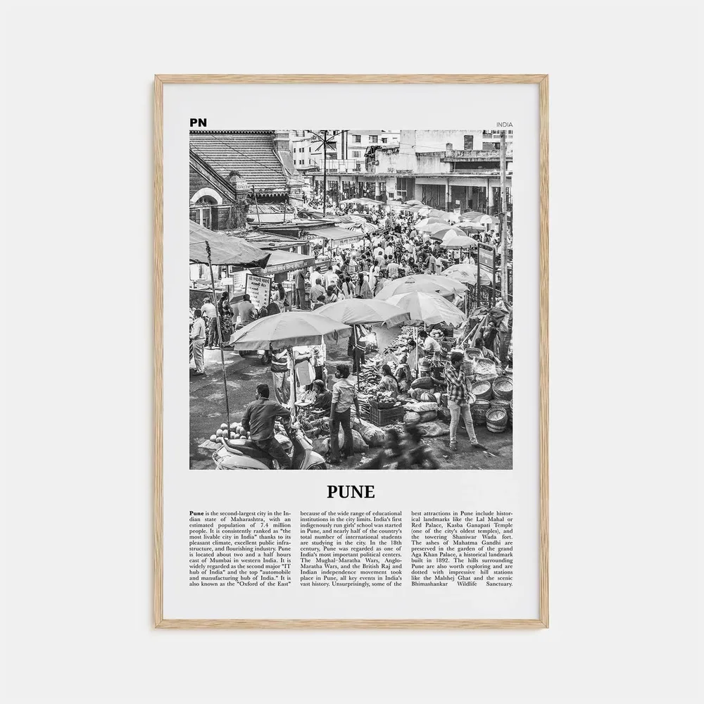 Pune Black and White Travel Poster, Poona India
