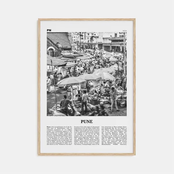 Pune Black and White Travel Poster, Poona India