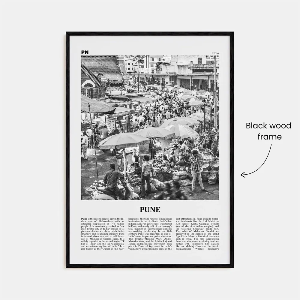 Pune Black and White Travel Poster, Poona India - Image 3