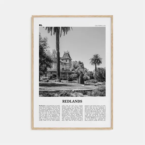 Redlands Black And White Travel Poster, California USA