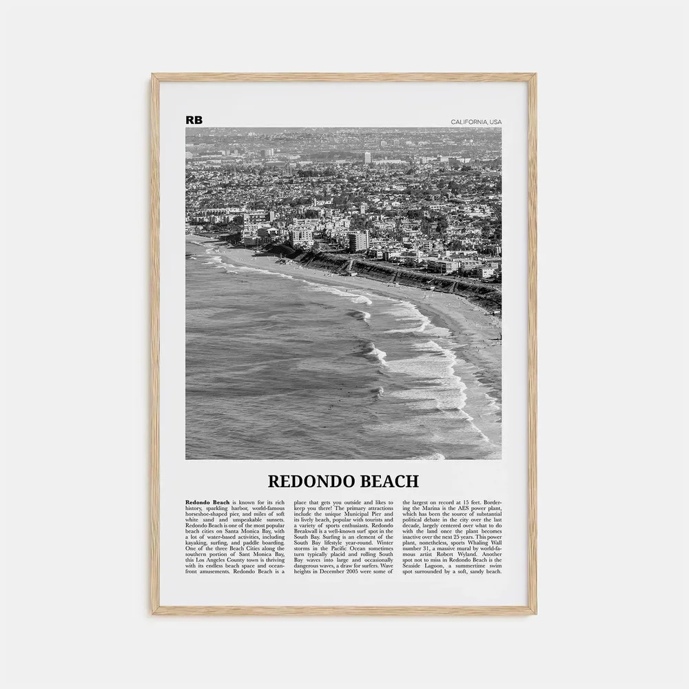 Redondo Beach Black and White California Travel Poster
