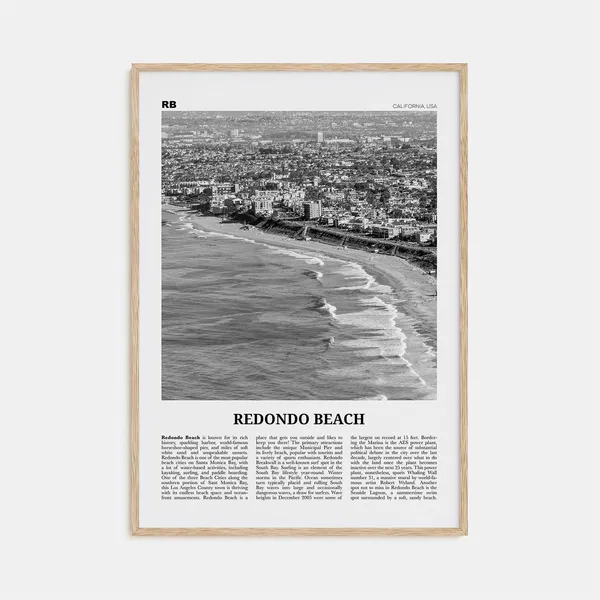 Redondo Beach Black and White California Travel Poster