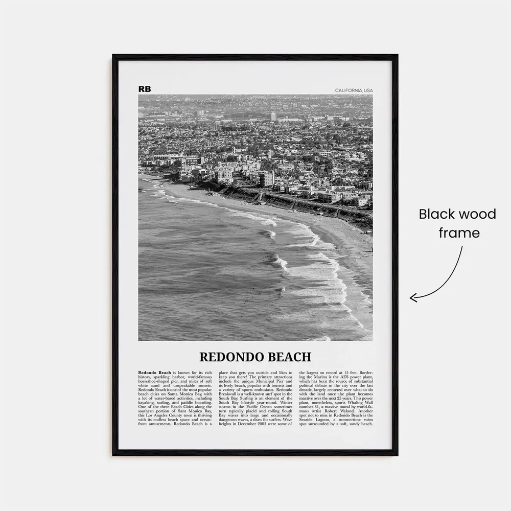 Redondo Beach Black and White California Travel Poster - Image 3