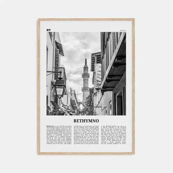 Rethymno Black and White Travel Poster, Crete