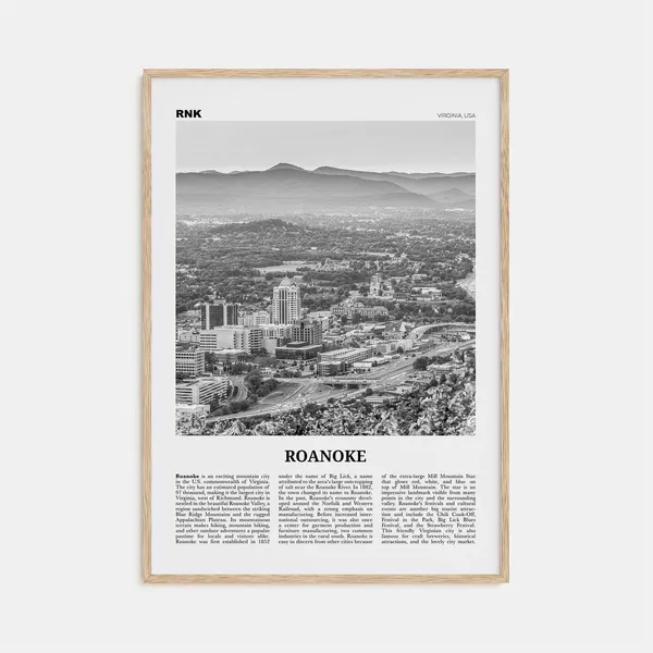 Roanoke, Virginia Black and White Travel Poster