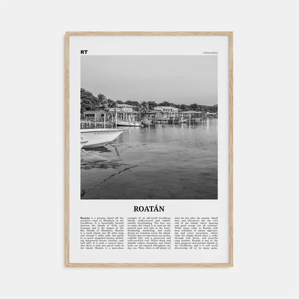 Roatan Black and White Travel Poster, Honduras Map