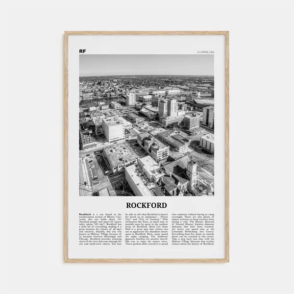 Rockford Black and White Travel Poster, Illinois USA
