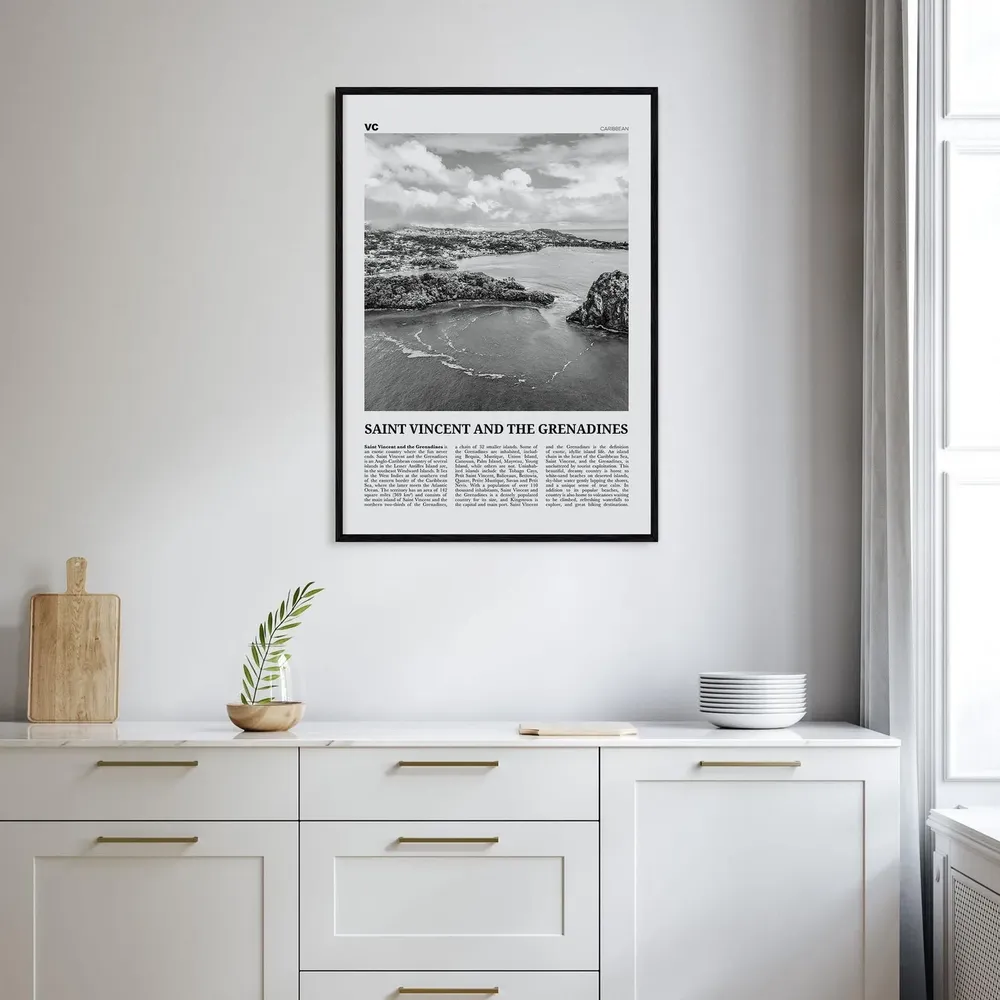 Saint Vincent And The Grenadines Black And White Art Print - Image 2