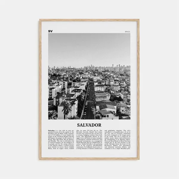 Salvador Black and White Travel Poster, Brazil