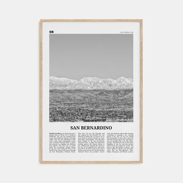 San Bernardino Black And White California Travel Poster