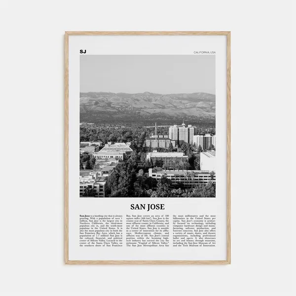 San Jose Black and White California Travel Poster