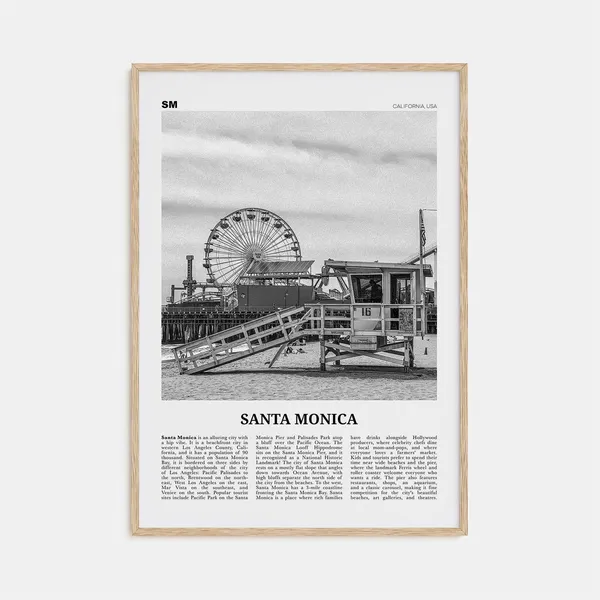 Santa Monica Black and White Travel Poster, California