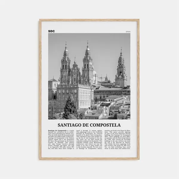 Santiago De Compostela Black And White Travel Poster