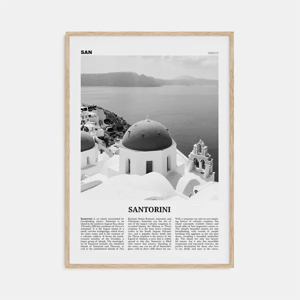 Santorini Black and White Travel Poster, Greece