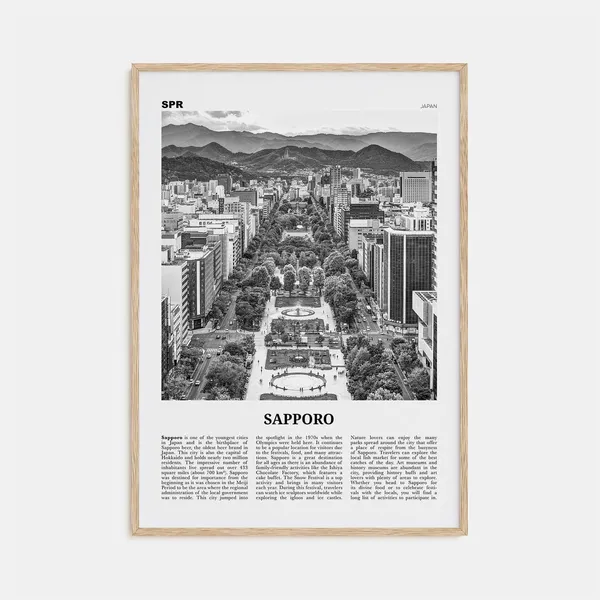 Sapporo Black and White Travel Poster, Japan Map