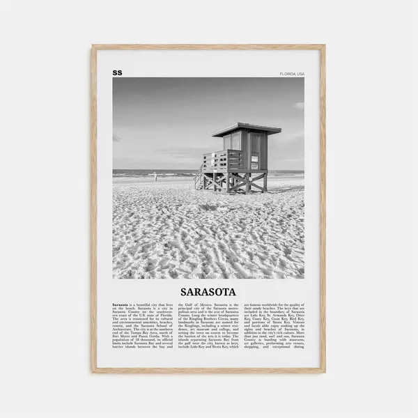 Sarasota Black And White Travel Poster, Florida USA