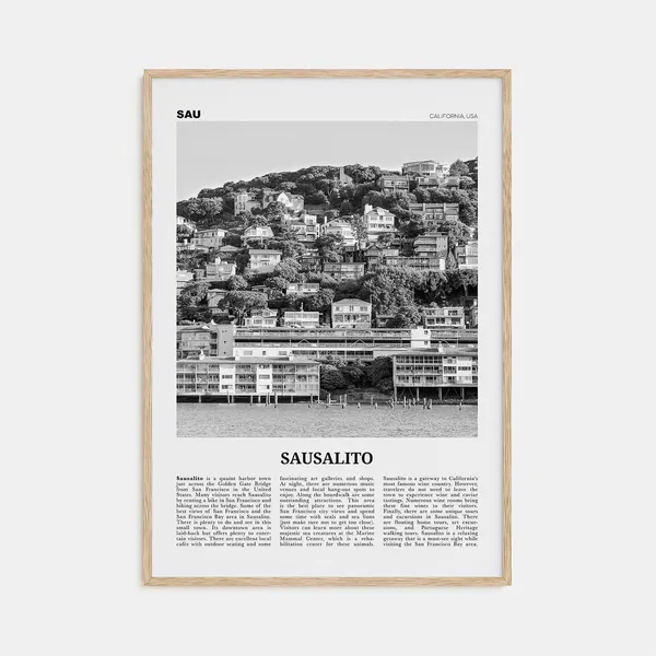 Sausalito Black and White Travel Poster, California