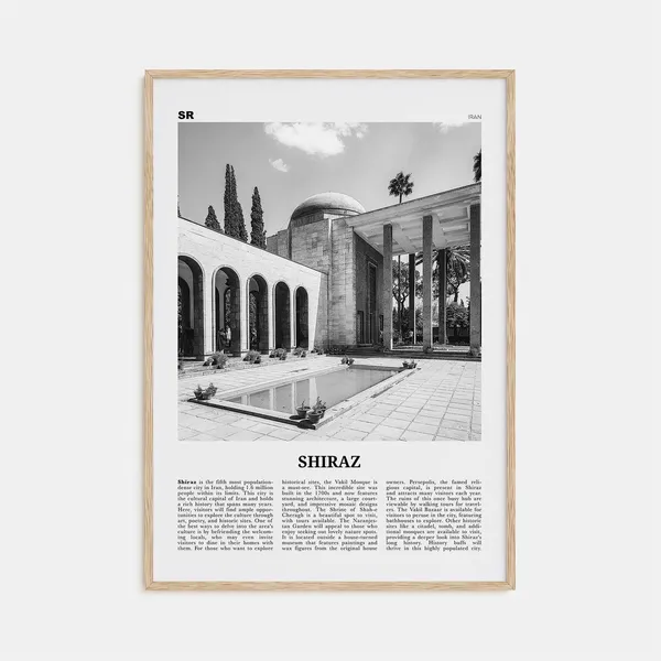 Shiraz Black And White Map Poster, Iran Travel