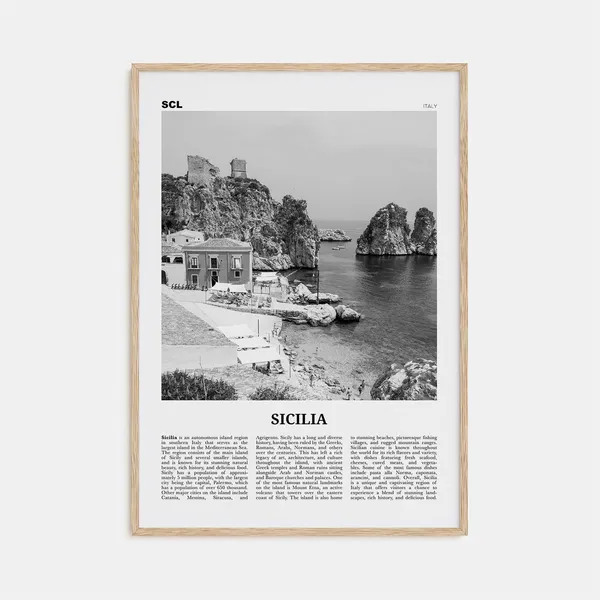 Sicilia Black And White Italy Map Poster Print