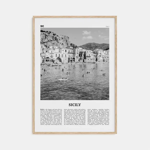 Sicily Black and White Travel Poster, Italy Art Print