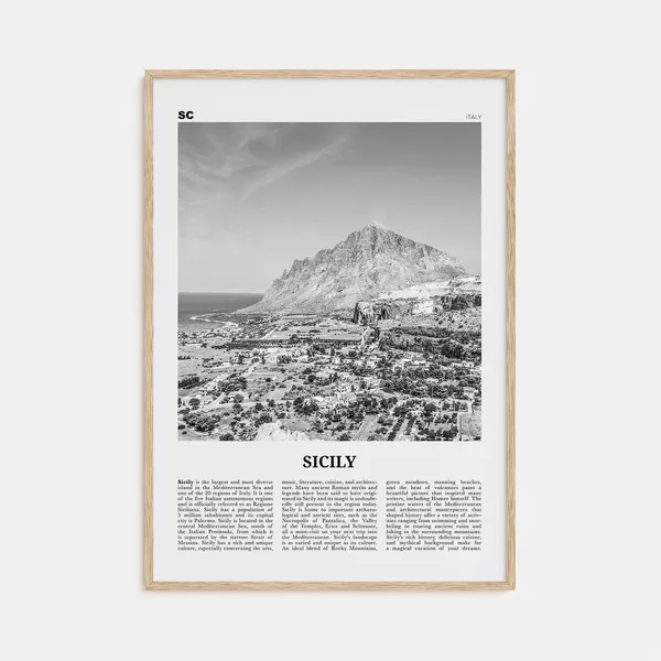 Sicily Black And White Travel Poster, Palermo Catania