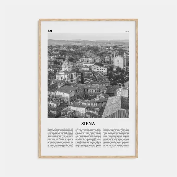 Siena Black and White Travel Poster, Italy