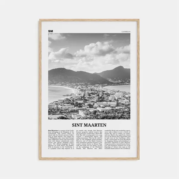Sint Maarten Black and White Map Travel Poster