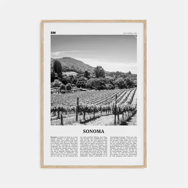 Sonoma Black and White Travel Poster, California
