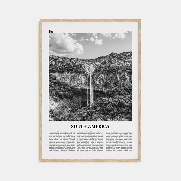 South America Black and White Travel Poster