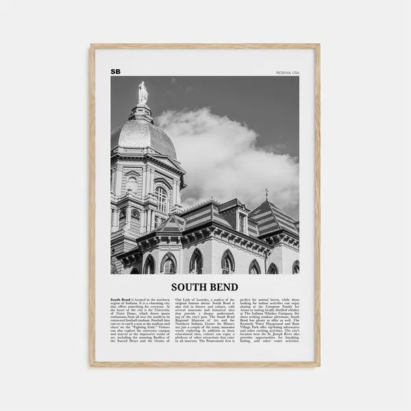 South Bend Black And White Travel Poster Print