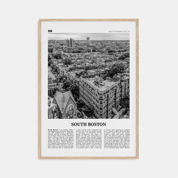 South Boston Black and White Map Art Print, Massachusetts