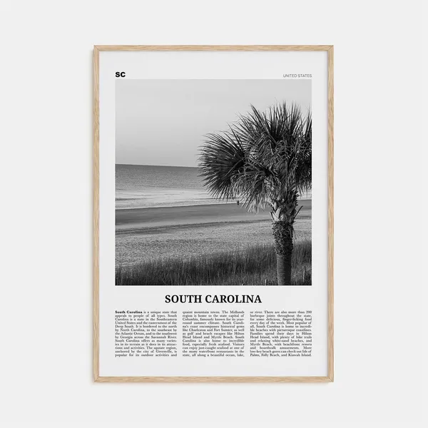 South Carolina Black And White Travel Poster, Map