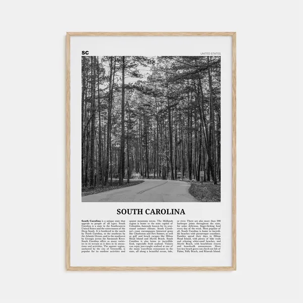 South Carolina Black And White Poster, USA Photo
