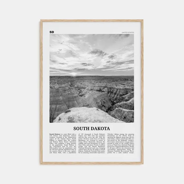 South Dakota Black and White No. 2 Travel Poster