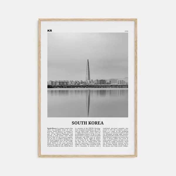 South Korea Black and White Travel Poster, Seoul