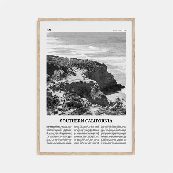 Southern California Black and White Travel Poster