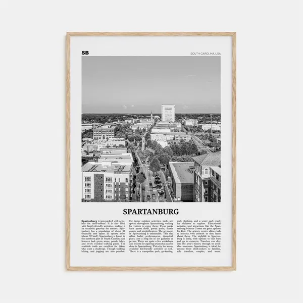 Spartanburg Black And White Travel Poster, South Carolina