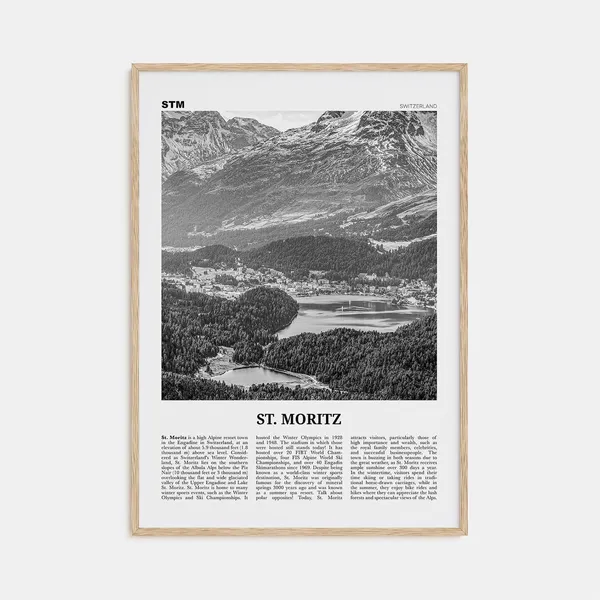 St Moritz Black and White Travel Poster, Swiss Alps