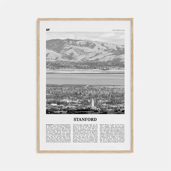 Stanford Black and White Travel Poster, California Map