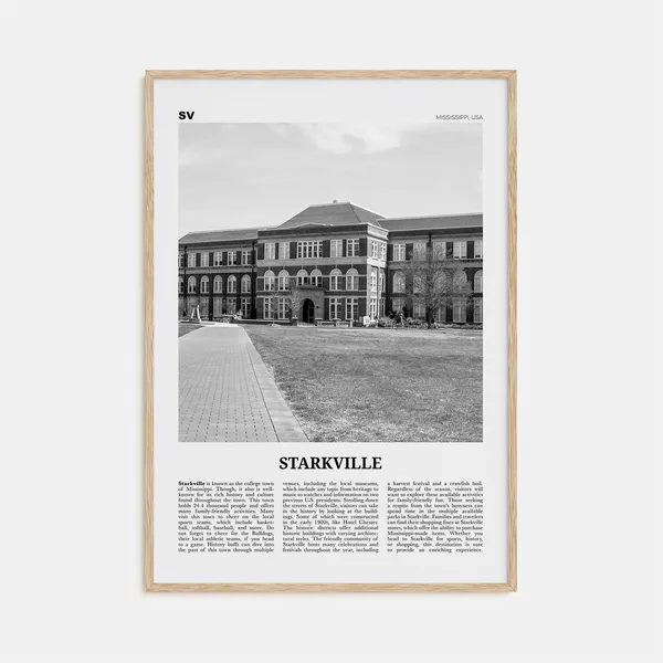 Starkville Black and White Travel Poster, Mississippi