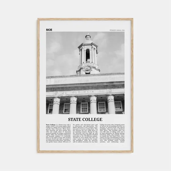 State College Black and White Travel Poster, Pennsylvania