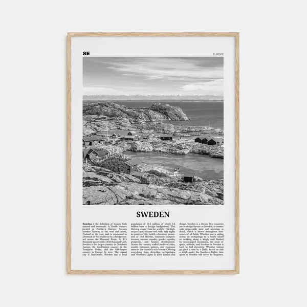 Black and White Sweden Travel Poster, Stockholm Europe