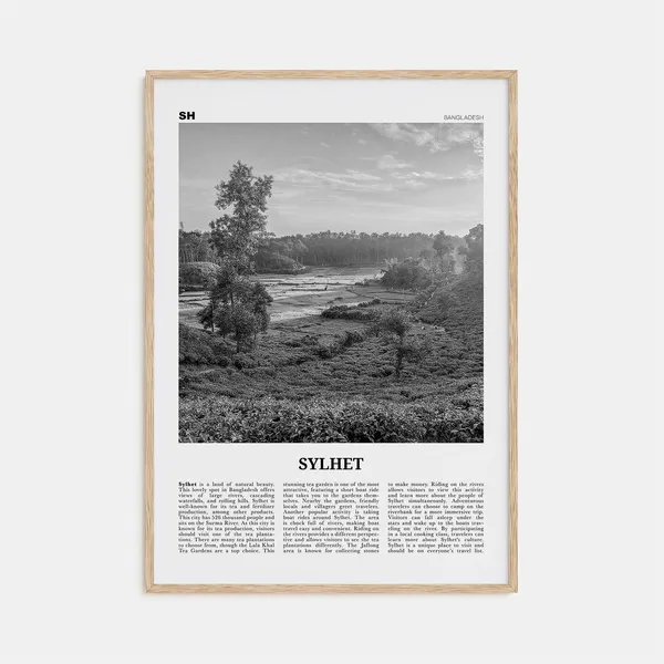 Sylhet Black and White Travel Map Poster Print, Bangladesh