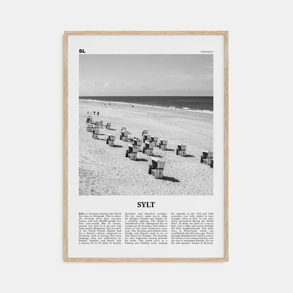 Sylt Black and White Travel Poster, Germany Map