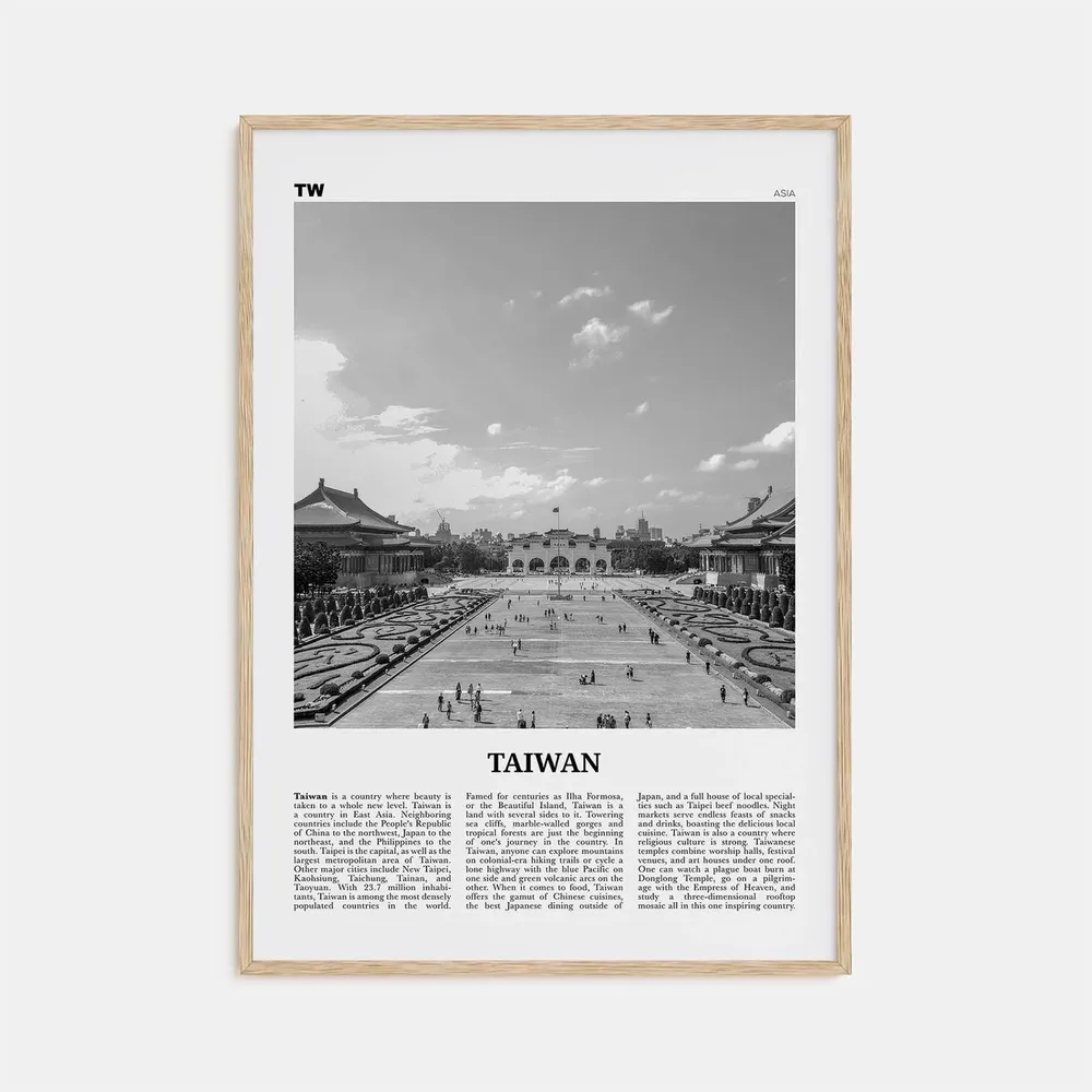 Taiwan Black and White Travel Poster, Taipei Asia